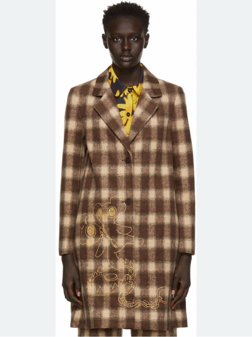 Marc Jacobs Heaven Bear Trap Trench Coat Plaid Embroidered Pea Coat Unisex XS